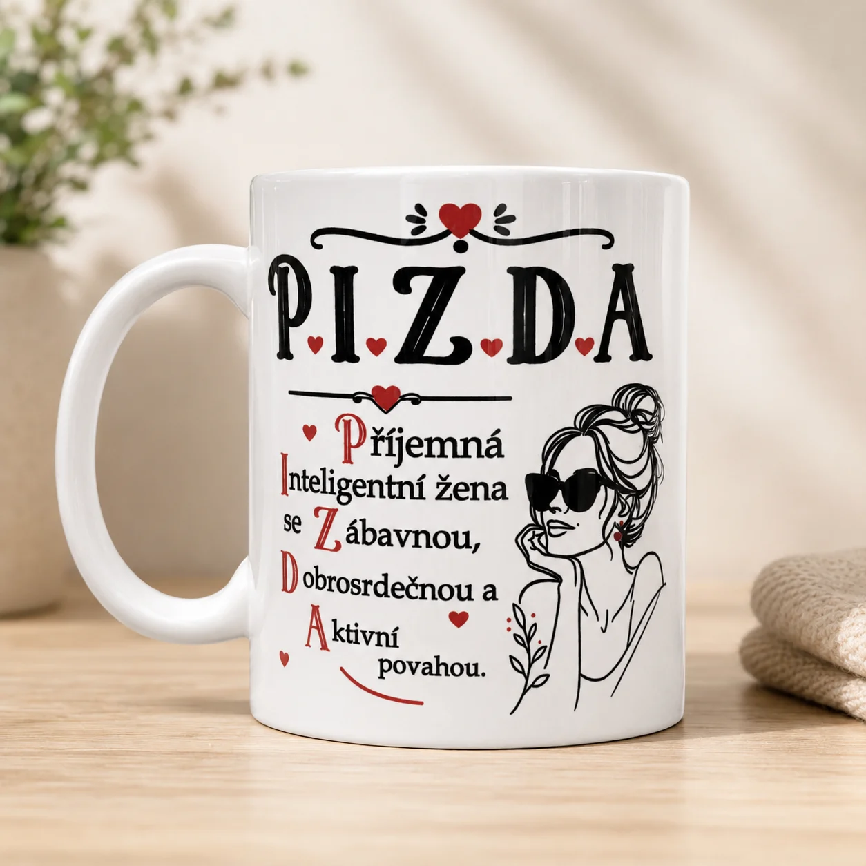 Keramický hrnek 330 ml P.I.Z.D.A. – vtipný dárek pro ženu
