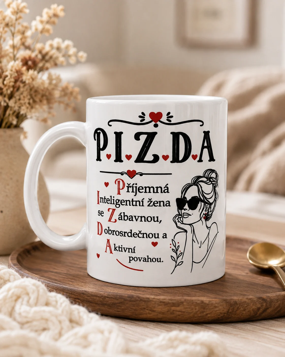 Keramický hrnek 330 ml P.I.Z.D.A. – vtipný dárek pro ženu