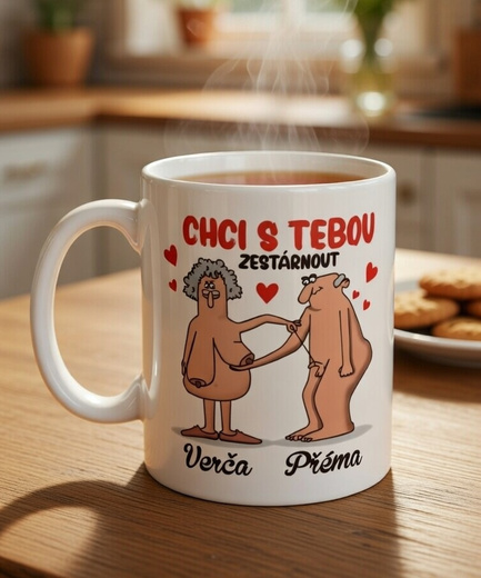 Personalizovaný hrnek 330 ml Chci s tebou zestárnout – jména neb